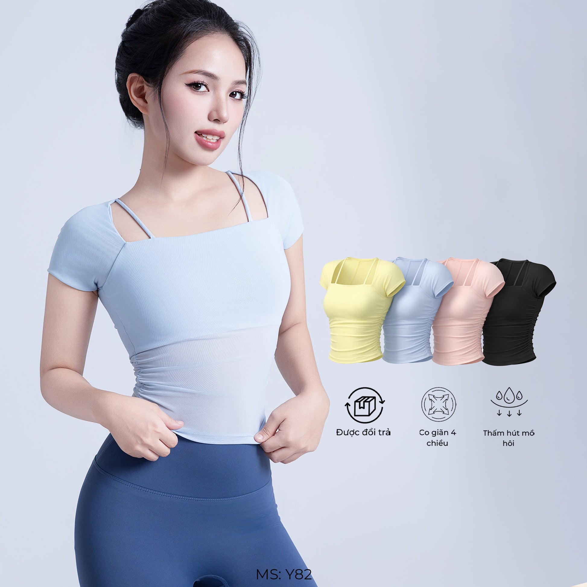 Áo cộc tay phối lưới Aura YOFIT Y82